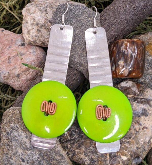 Green Button Earrings