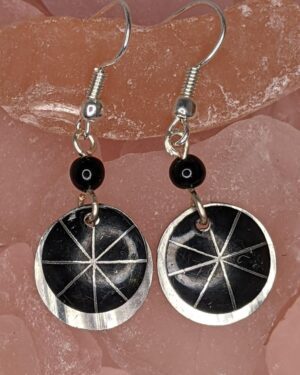 black wheel disc earrings