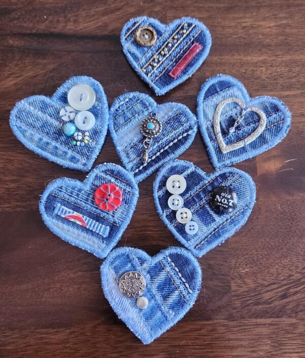 Denim Heart Pins