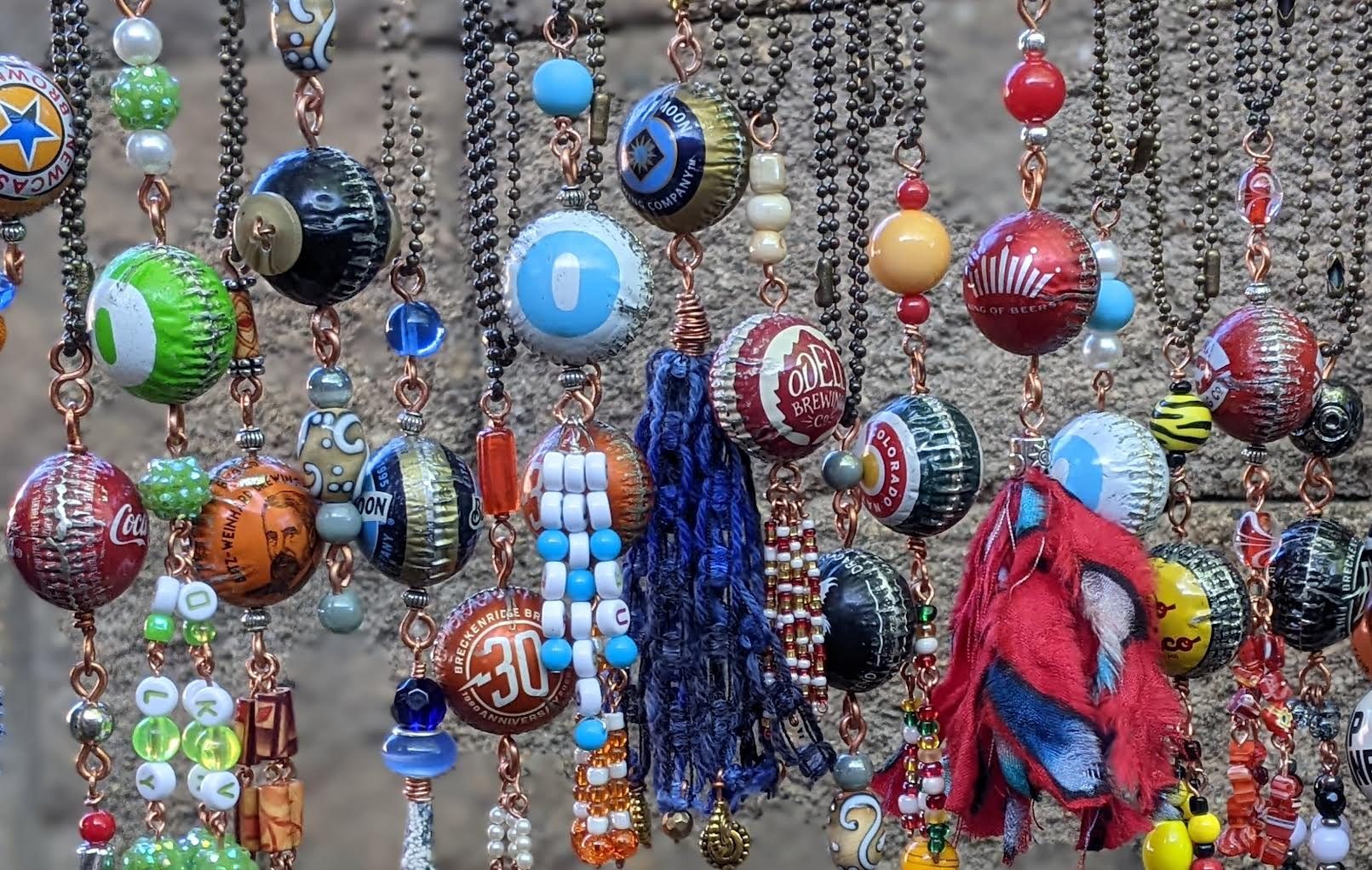 Bottlecap bead necklaces.